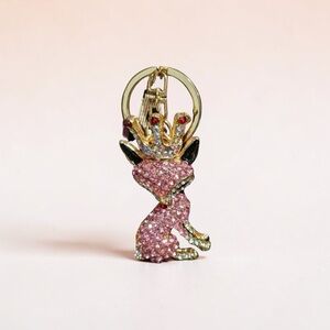 Pink Crystal Fox Keychain Charm with Crown - NIP